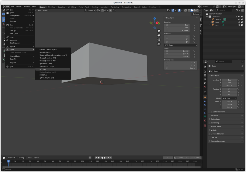 Export Cube as .stl file